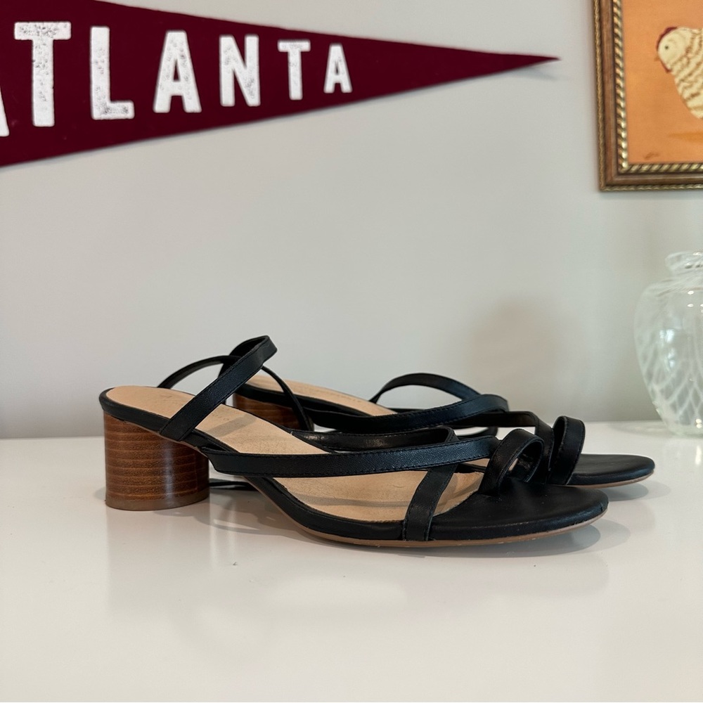 Anthropologie Black Wrap Strap Heeled Sandal Size 9W